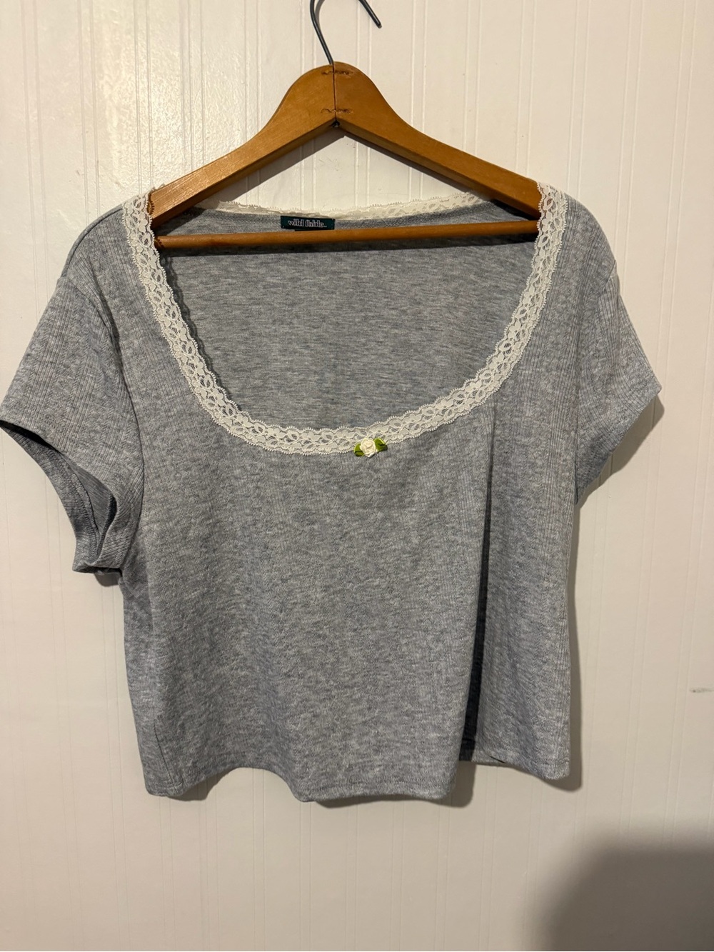 Grey Lace-Trim Scoop Neck Women's Top XXL